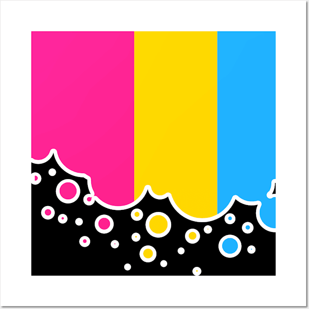 Pan Pride Flag Falling Bubbles Silhouette on Black Wall Art by VernenInk